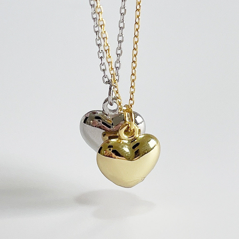 Sweet 925 Sterling Silver Heart Necklace Gold and Platinum Plated Short Chain