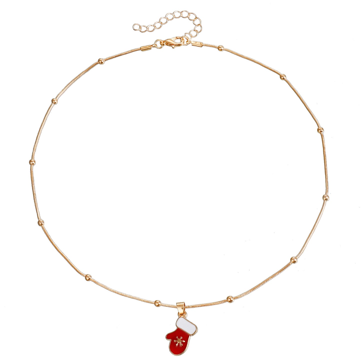 Vintage Christmas Necklace for Women with Geometric Pendant, Electroplated Metal Choker Chain, Santa and Snowflake Enamel Design