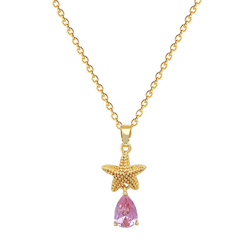 Sweet Minimalist Teardrop Star Rhinestone Titanium Steel Necklace for Unisex