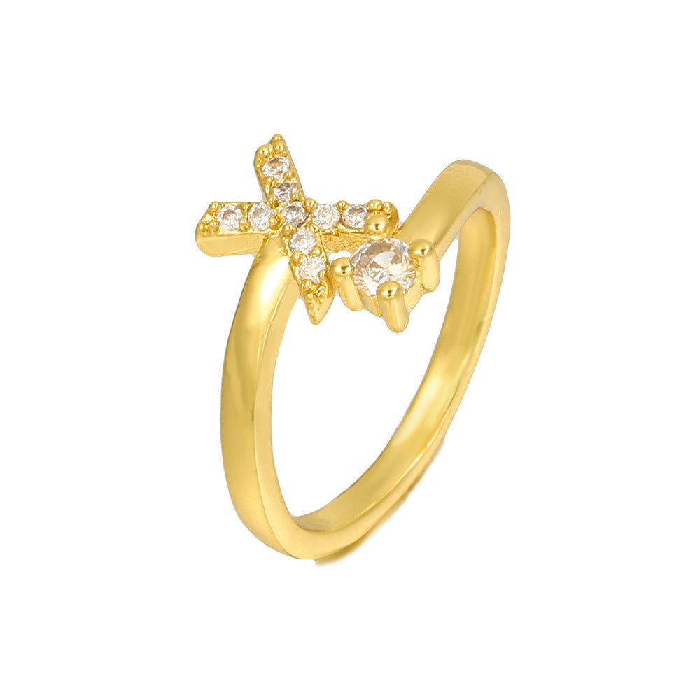 Adjustable Letter Ring Brass Plated with Cubic Zirconia for Women and Men