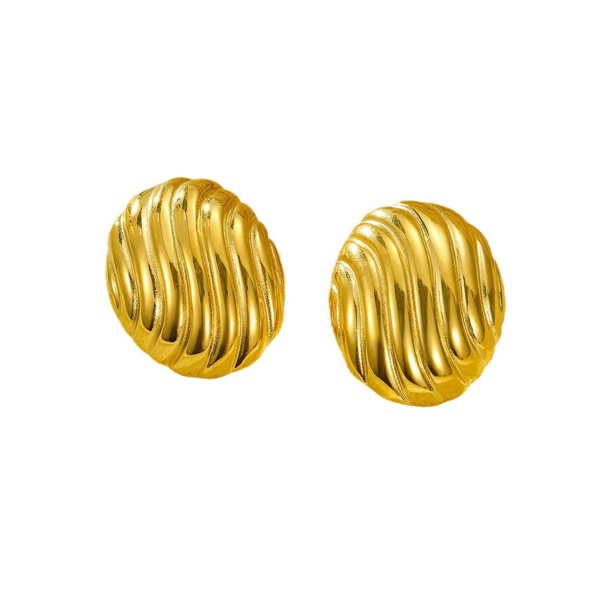 Pendientes Ovalados Roscados de Acero Inoxidable con Textura Estilo Vintage para Mujer con Baño de Oro de 18K
