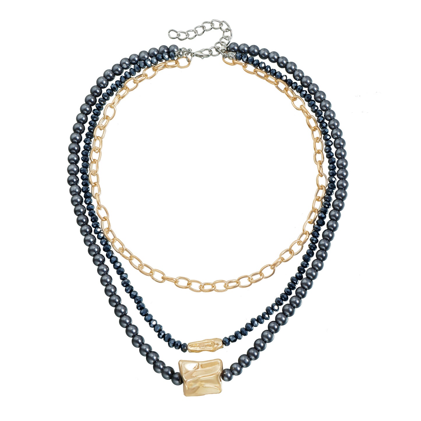 Fashion Streetwear Geometric Irregular Beaded Alloy Pendant Necklace for Women