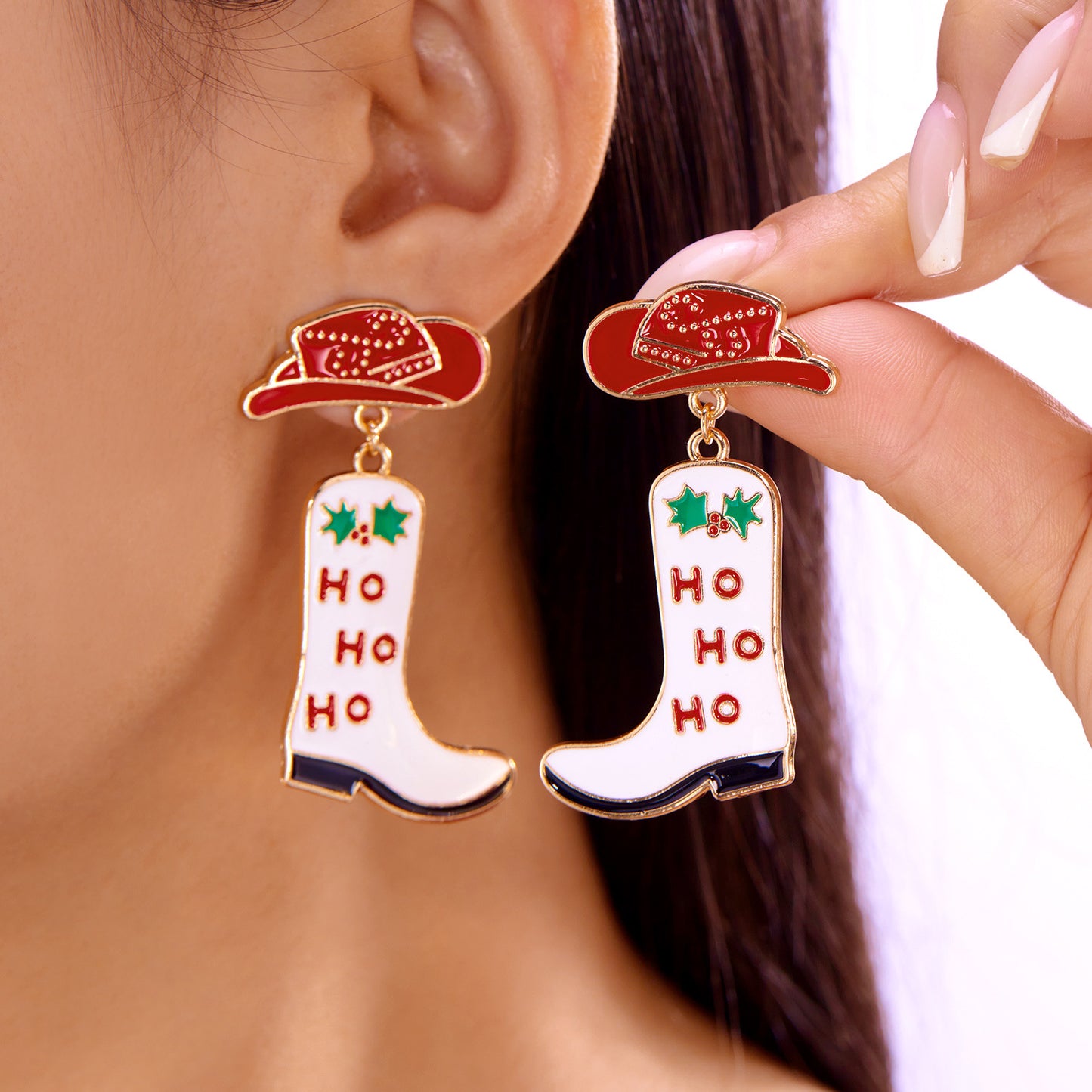 Pendientes colgantes temáticos navideños con diseño de copo de nieve, árbol, muñeco de nieve, bota de vaquero y borla de campana en aleación de zinc con acabado galvanizado para uso unisex