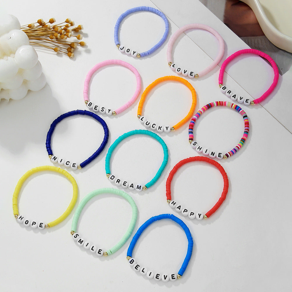 Casual Geometric Letter Polymer Clay Brass Acrylic Handmade Stretch Bracelet Set