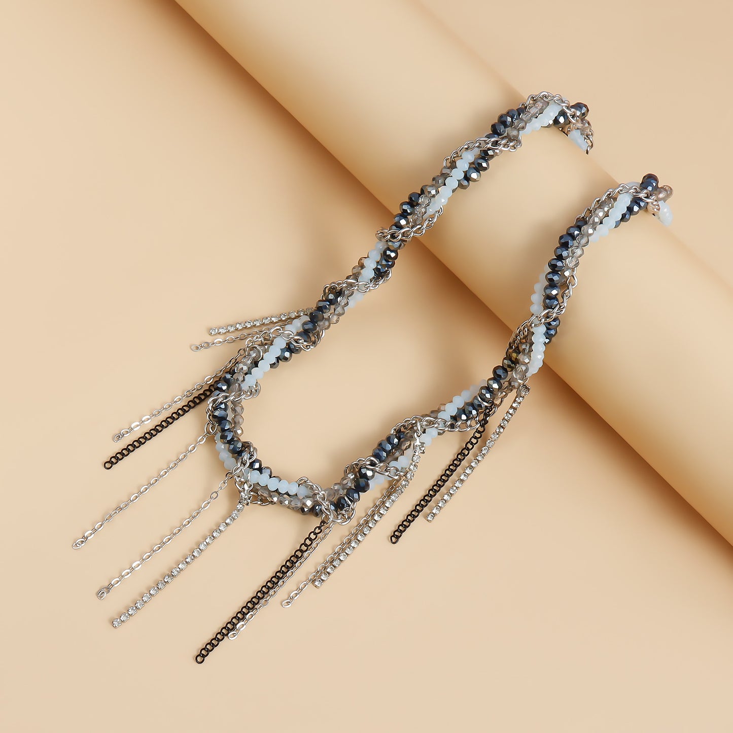 Minimalist Geometric Tassel Glass Beaded Clavicle Necklace with Plated Alloy Pendant for Women
