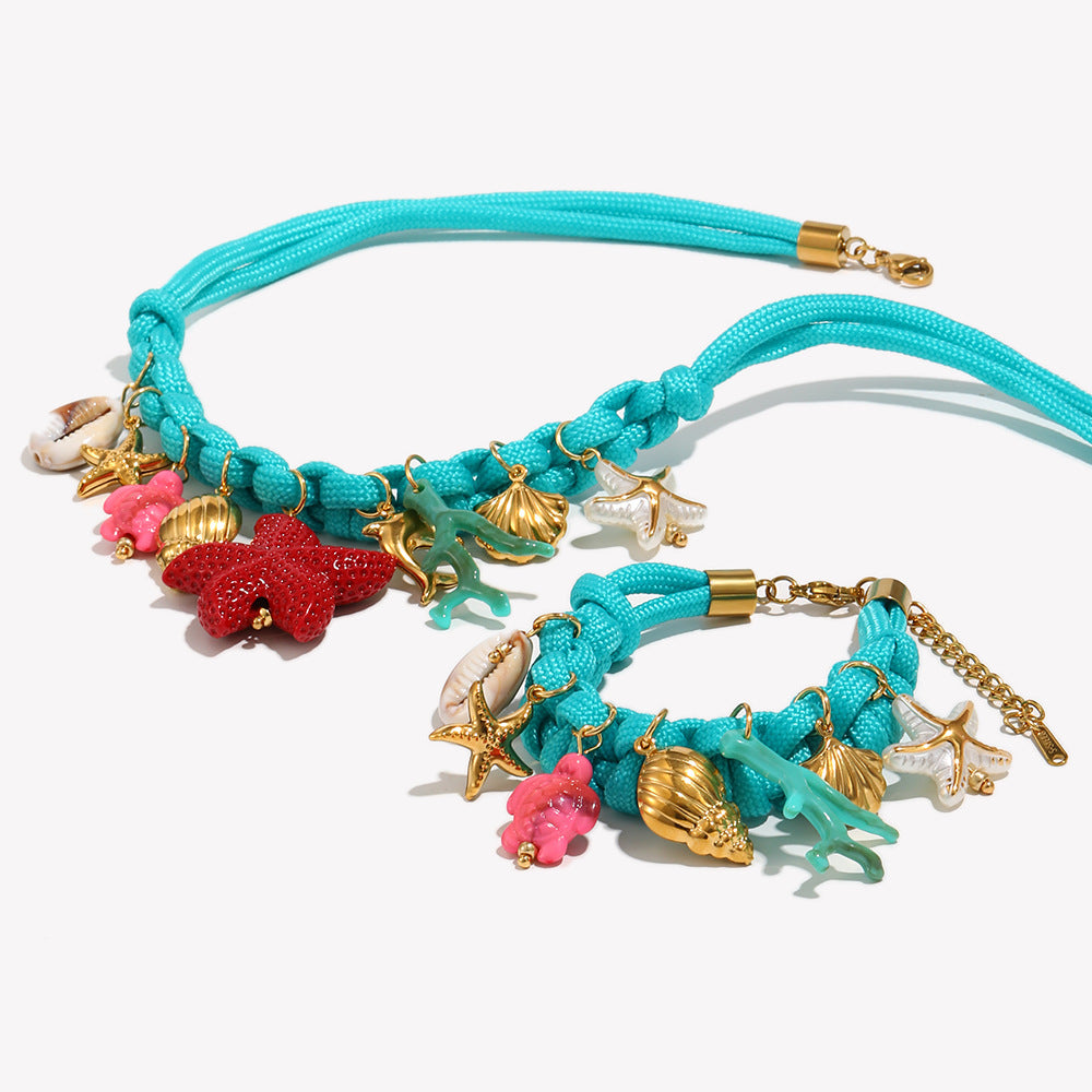 Collar colgante para mujer de cuerda trenzada azul bañada en oro de 18 quilates, diseño geométrico minimalista, inspirado en el océano