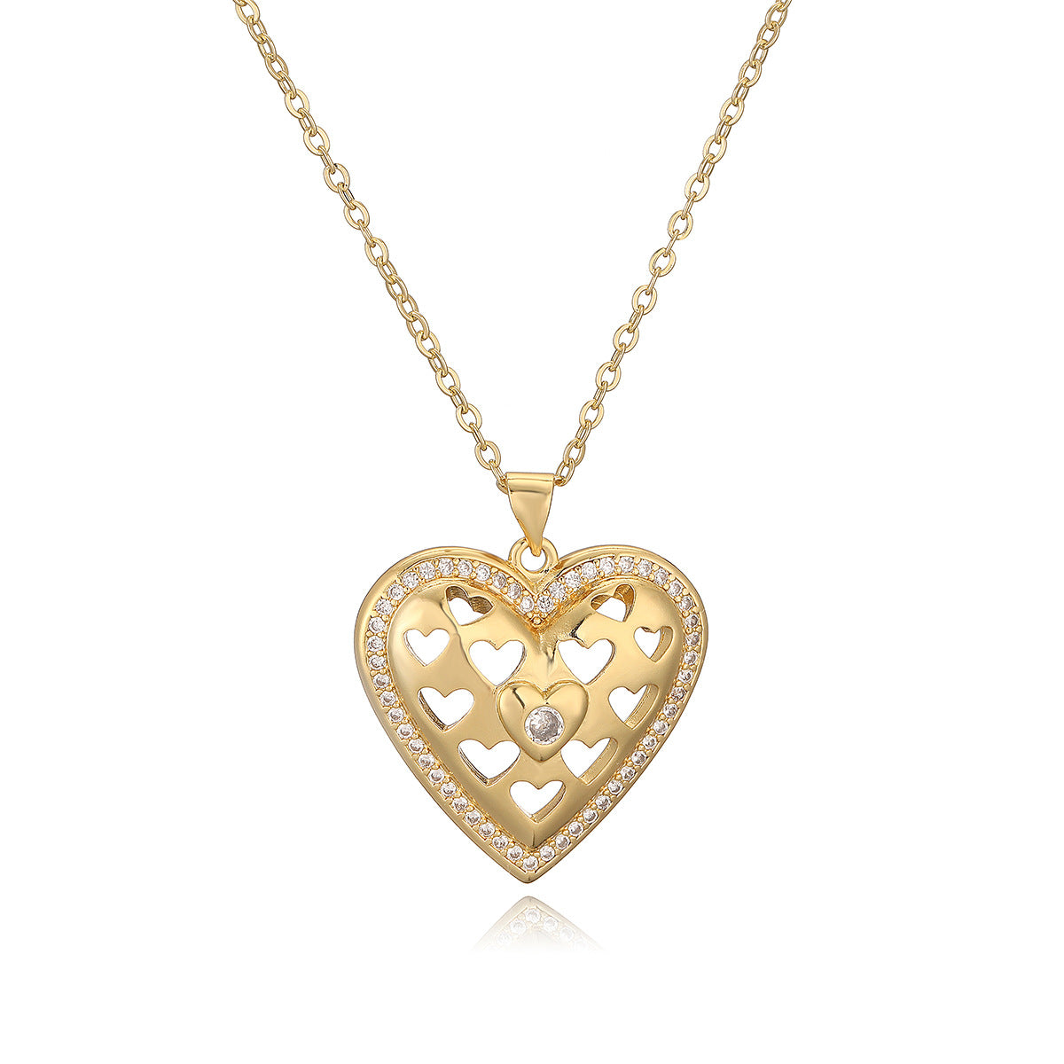 Collana con Pendente Minimalista in Rame Lusso con Placcatura in Oro 18K e Zircone a Forma di Cuore per Donne