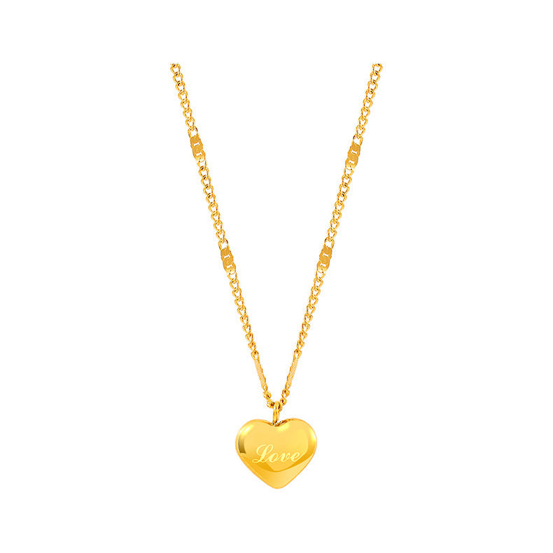 Cute and Fresh Heart-Shaped Titanium Steel Plated 18K Gold Love Pendant Necklace for Women with Embossed Chain