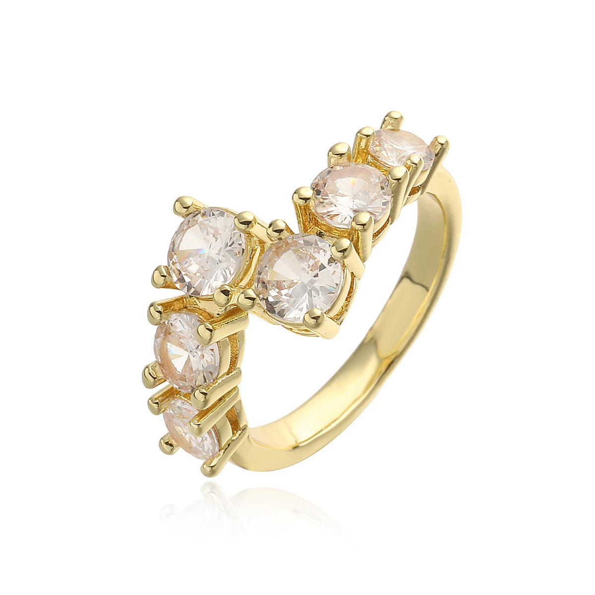 Anello aperto geometrico minimalista da donna in rame con zirconia micro-pavé