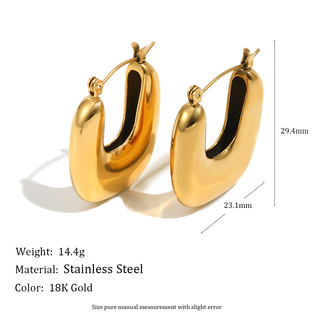 Vintage Elegant 18K Gold Plated Stainless Steel Geometric U-Shaped Hoop Earrings for Women