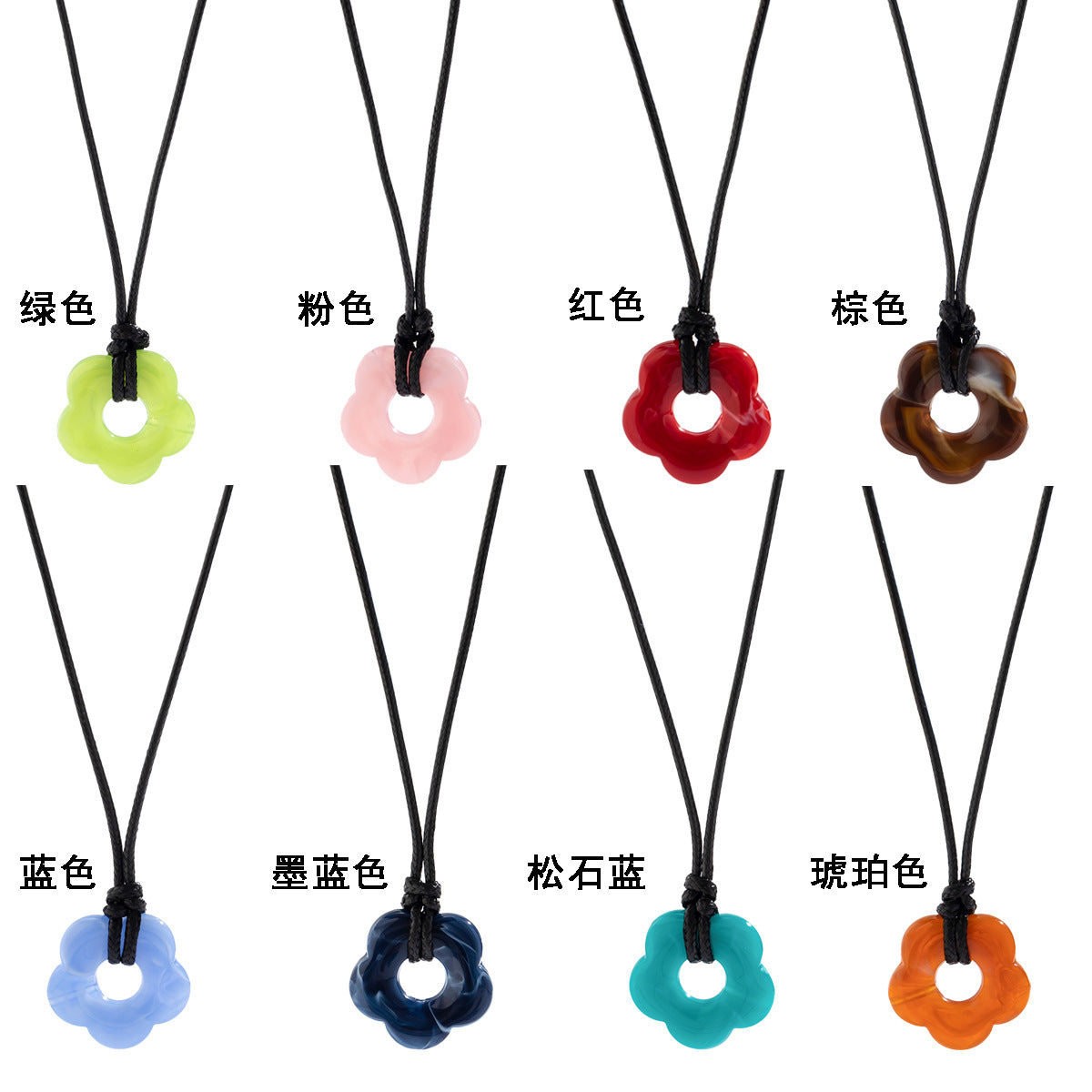 Collana con Pendente Floreale Rustico da Donna con Design Acrilico Intagliato su Cordino di Cotone Cerato