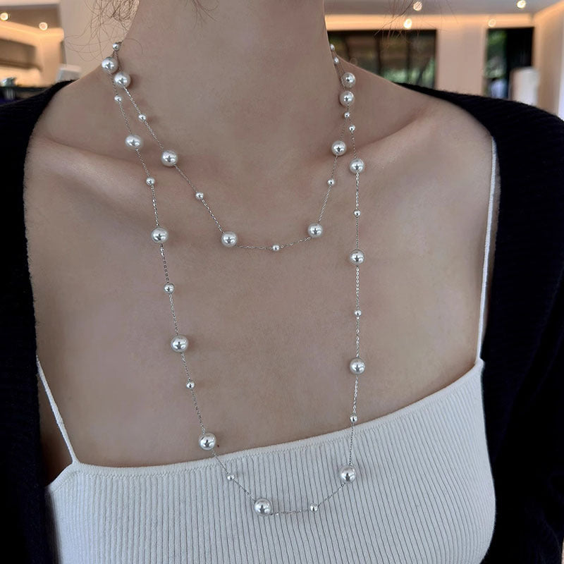 Elegante collar de perlas de cristal geométrico minimalista para mujer con acabado chapado