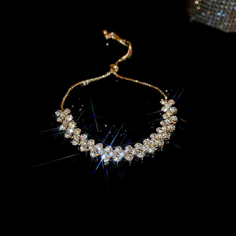 Elegant Geometric Floral Bracelet for Women in Plated Copper with Rhinestone Accents, Minimalist Office Style Hand Jewelry
