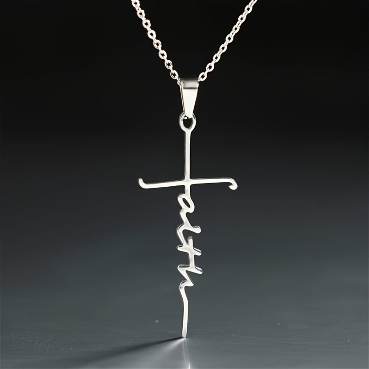 Minimalist Cross Pendant Necklace in Titanium Steel with Polished Finish for Women