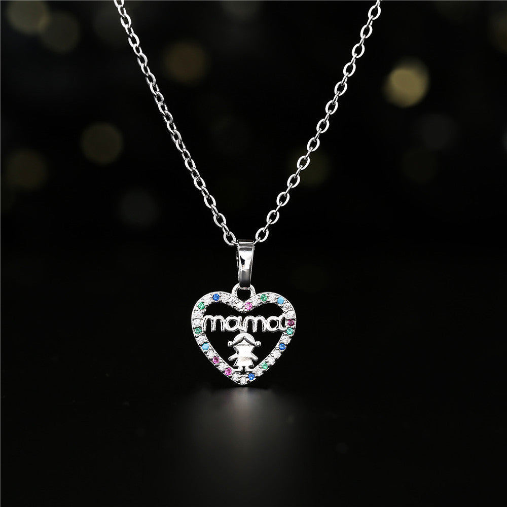 Micro-Inlaid Cubic Zirconia Heart Pendant Brass Necklace Cable Chain for Women