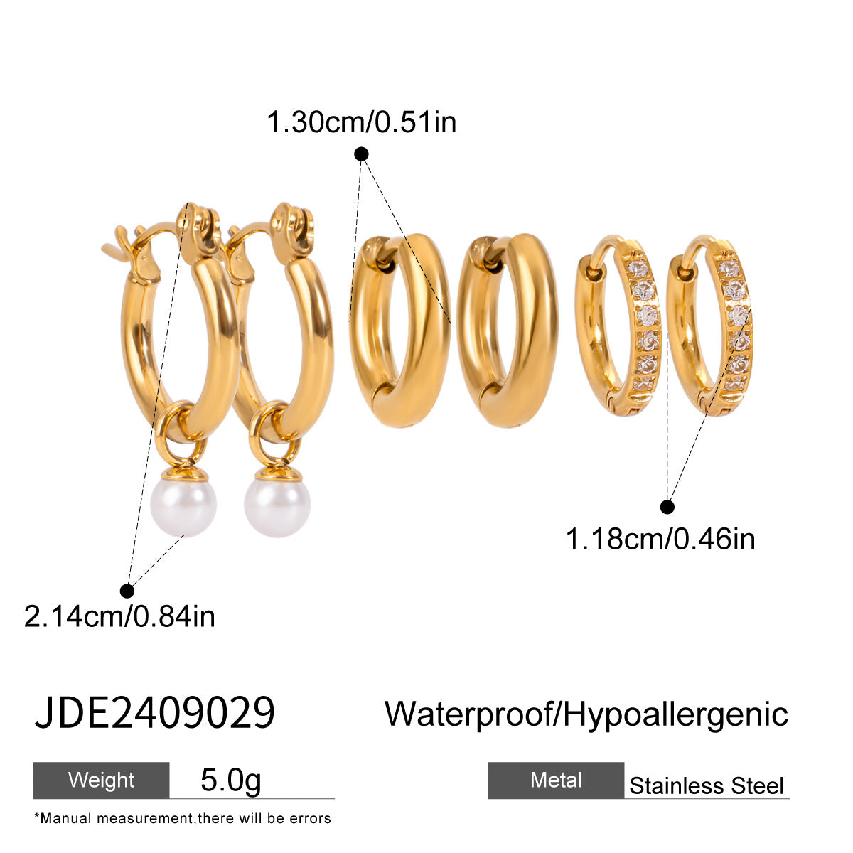 Orecchini a perno geometrici in acciaio inossidabile con dettagli in zircone e perle da donna