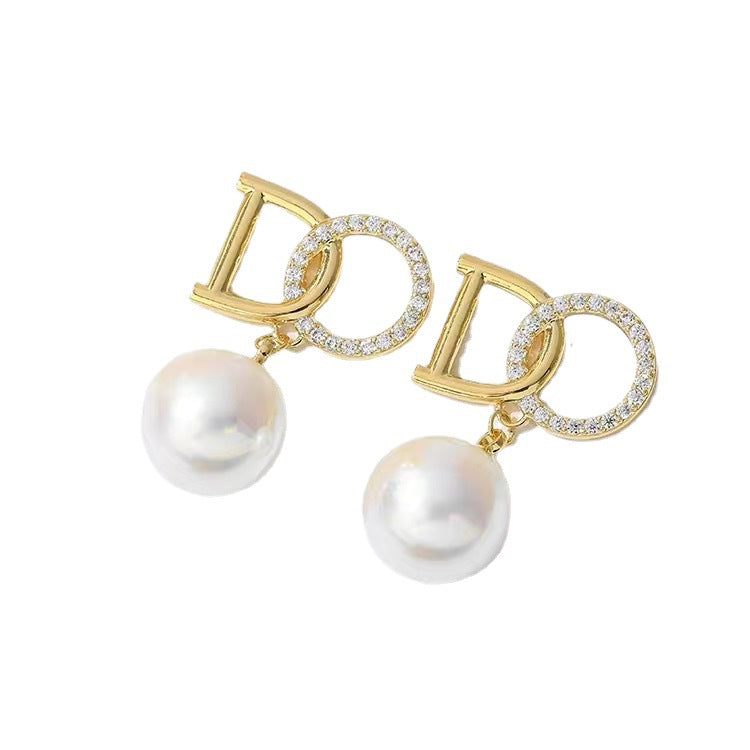 Eleganti Orecchini a Perno da Donna in Stile Francese con Perle, in Rame, dalla Forma Geometrica e dal Design Minimalista Ispirato a Chanel