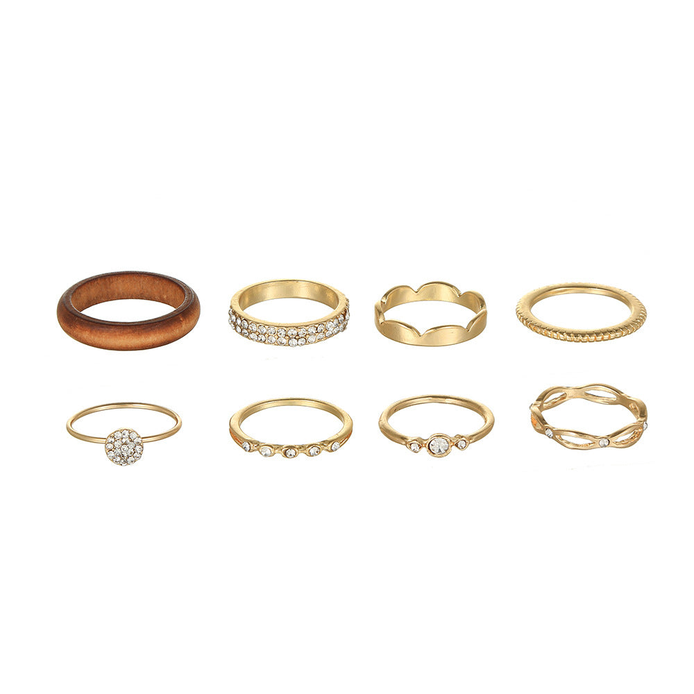 Punk Casual Geometric Alloy Inlaid Rhinestone Ring Set