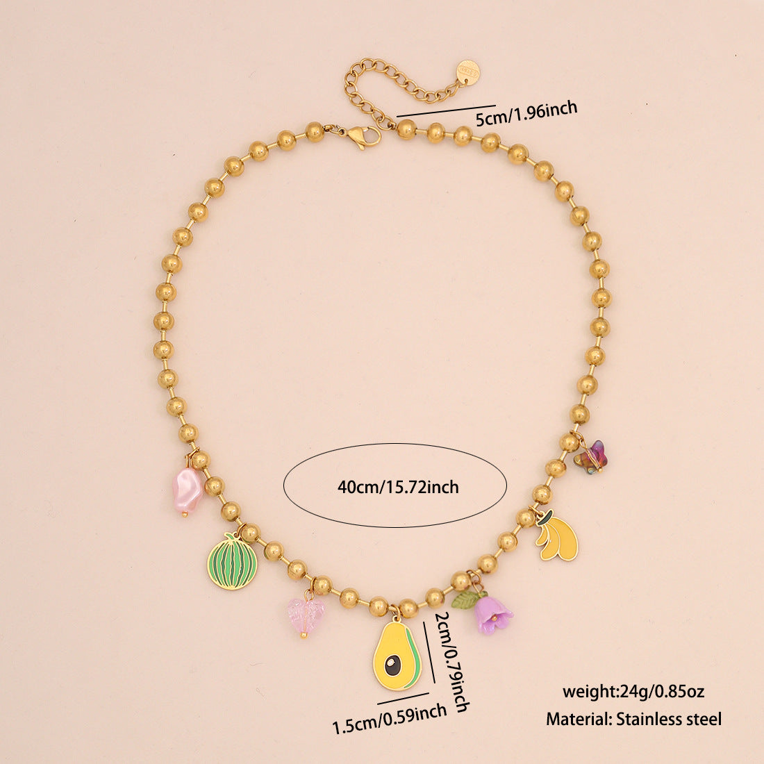 Set Collana con Ciondolo a Forma di Frutta Giocosa con Catena in Acciaio Inossidabile e Finitura Elettroplaccata per Donna