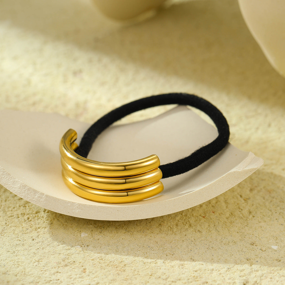 Anello per Capelli Minimalista a U a Tre Strati Vuoto in Acciaio Inossidabile Placcato per Coda di Cavallo
