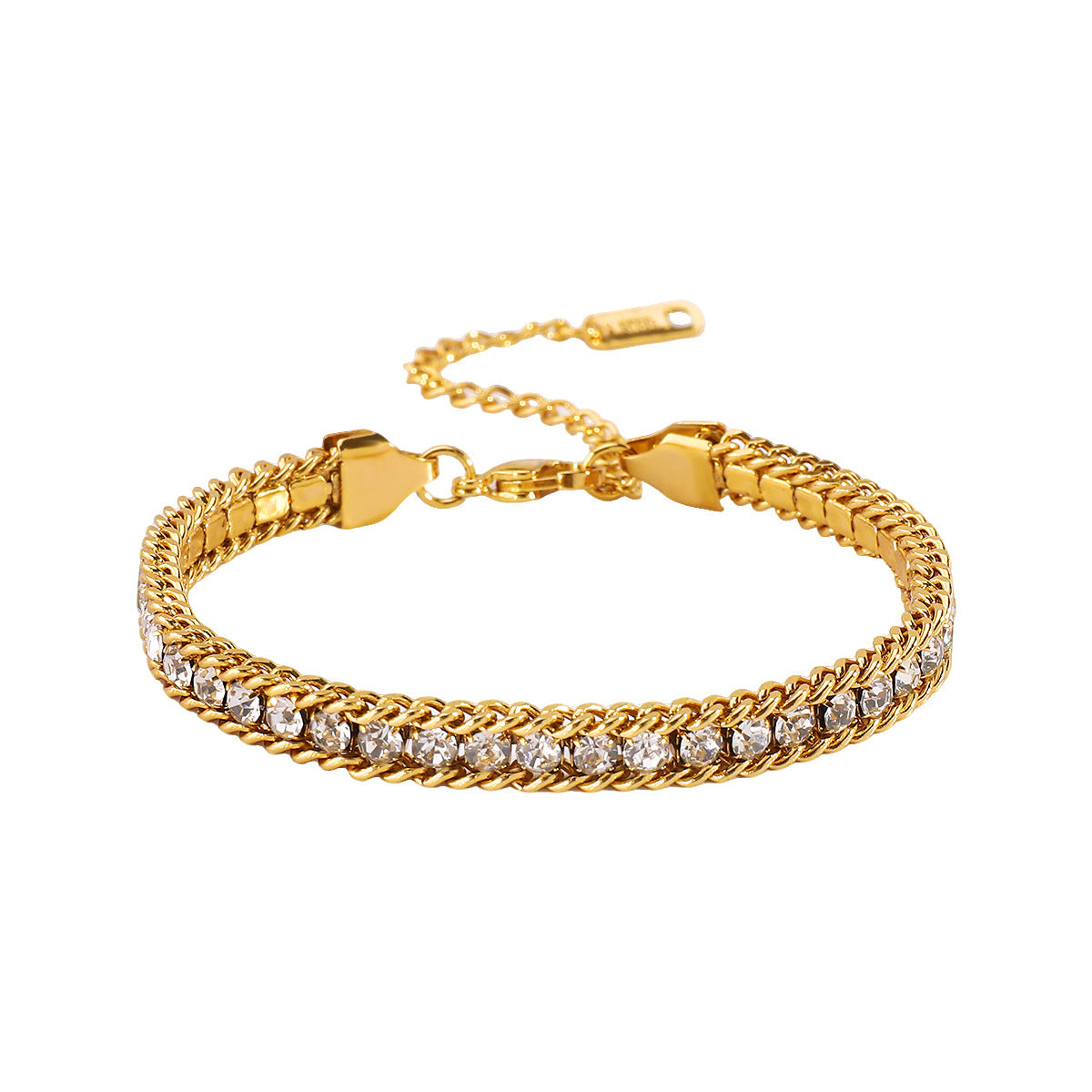 Bracciale Minimalista Elegante Geometrico in Acciaio Inossidabile con Intarsio di Zirconi Colorati per Donne