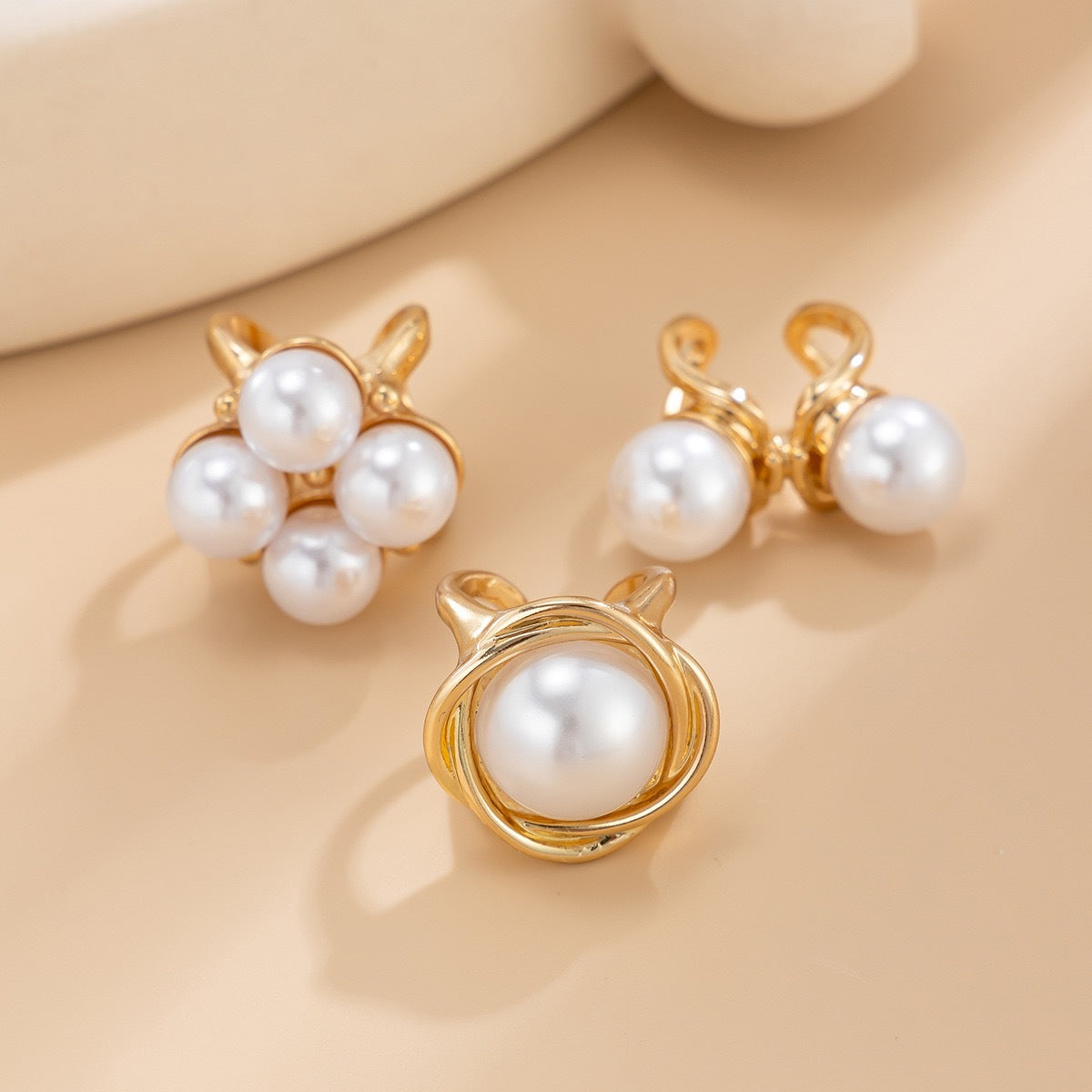 Set de Anillos de Aleación Barrocos Huecos con Perlas de Imitación Elegantes para Mujer