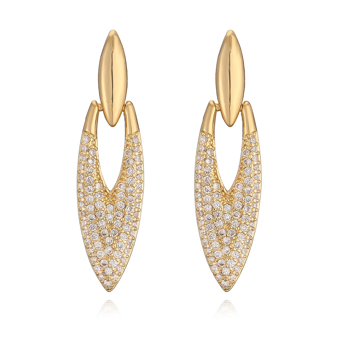 Minimalist Geometric Copper Earrings with 18K Gold Plating and Zircon Inlay for Women