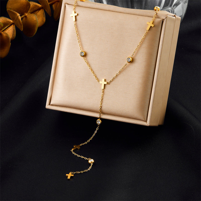 Minimalist Gold Plated Stainless Steel Heart Floral Butterfly Y-Chain Necklace for Women