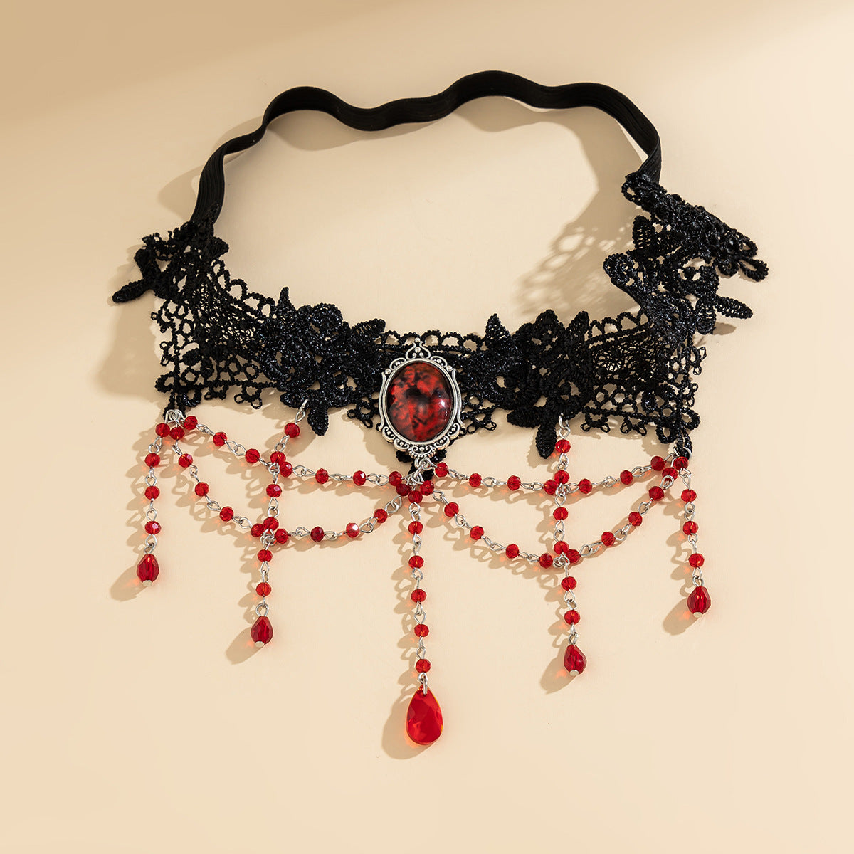 Gothic Red Teardrop Crystal Inlaid Lace Leg Chain for Women