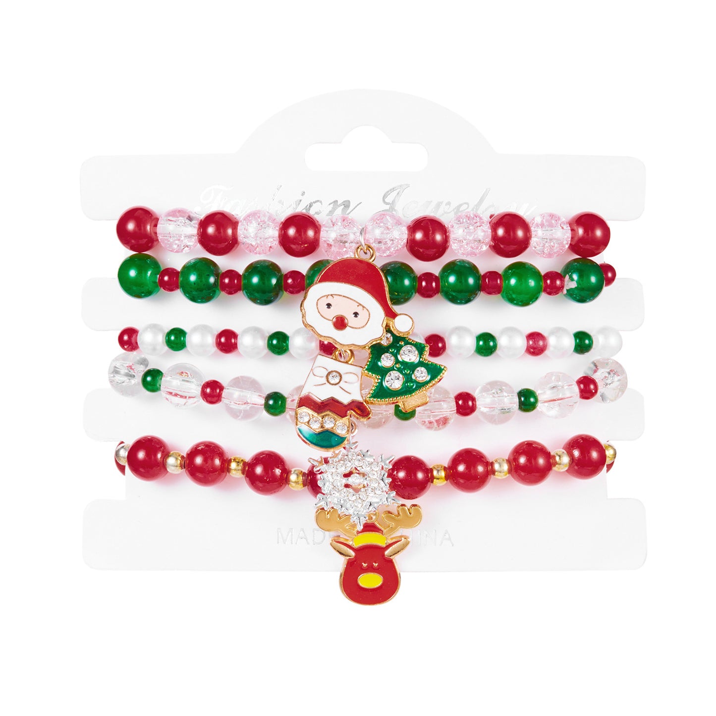 Colorful Woven Christmas Santa Claus Reindeer Glove Soft Pottery Charm Bracelet Set for Women