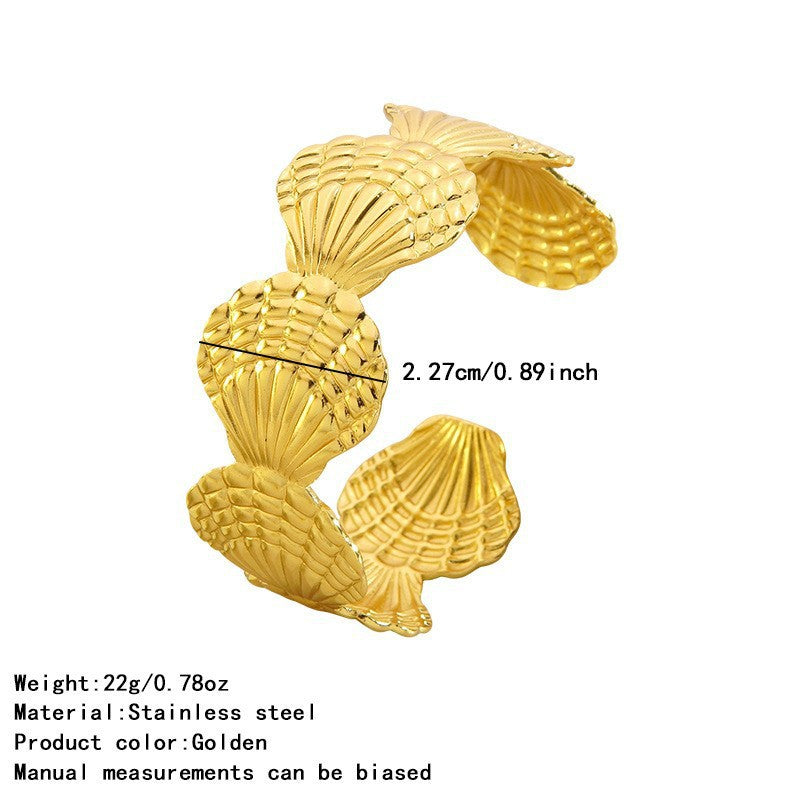 Elegante Pulsera Abierta de Lujo Floral con Esmalte de Aceite de Acero Inoxidable y Titanio con Cereza