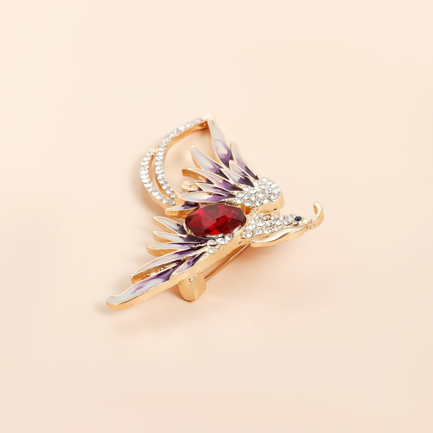 Broche de aleación geométrico estilo OL de moda con incrustaciones de esmalte y pedrería, diseño de pájaro rubí rojo para mujer