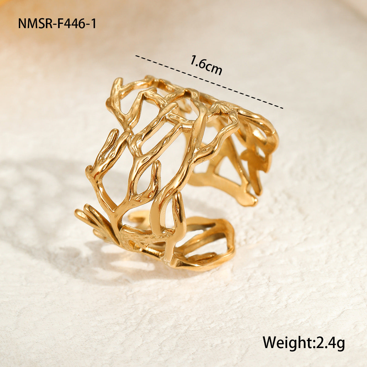 Anillo Abierto Minimalista Irregular de Acero Inoxidable para Mujer con Acabado Chapado