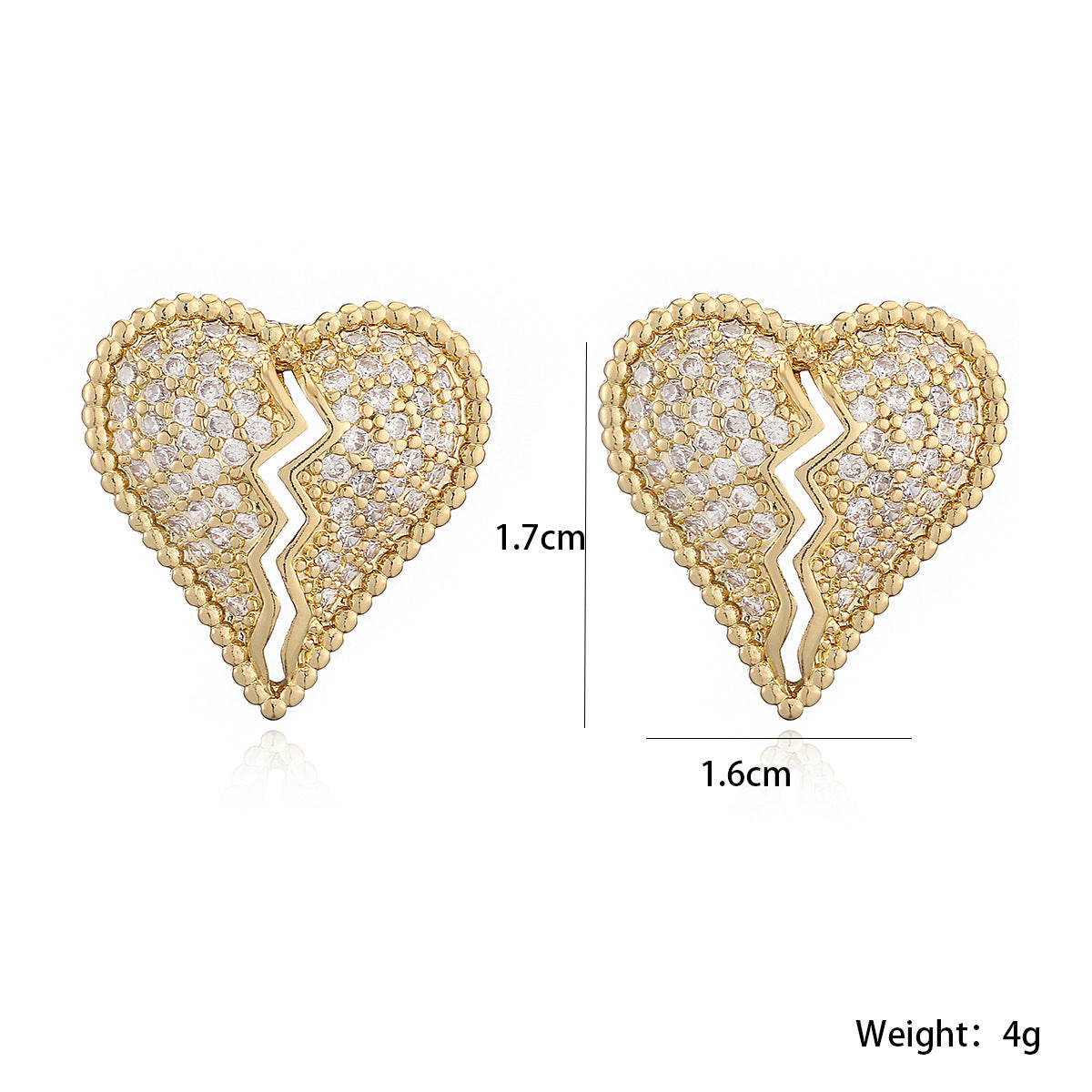 Minimalist Luxury 18K Gold Plated Brass Heart Cubic Zirconia Stud Earrings for Women