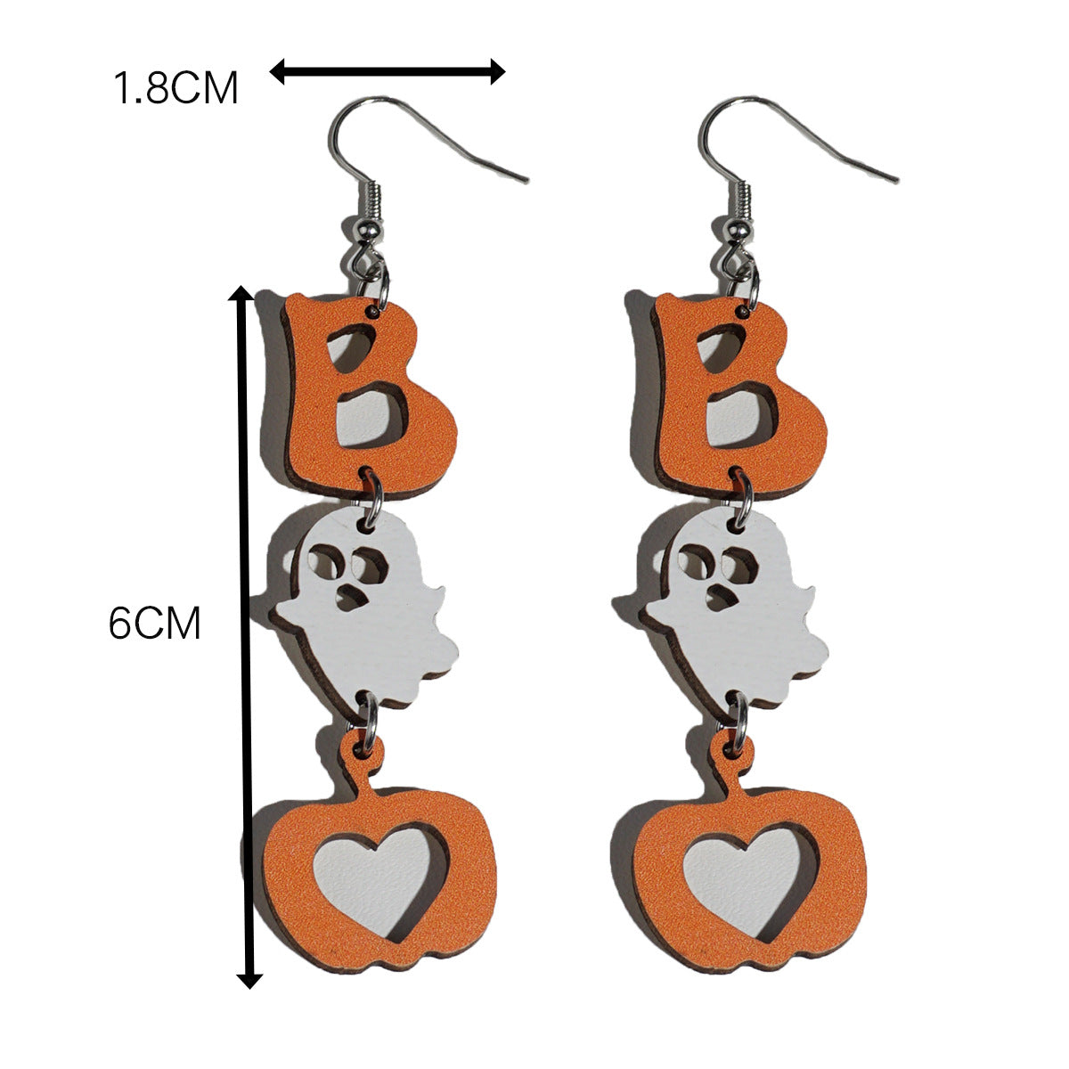 Pendientes de madera con temática de Halloween con fantasma de dibujos animados, calabaza y colgante de calavera para decoración de fiestas