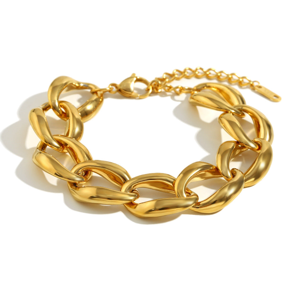 Minimalist Geometric Stainless Steel Plated 18K Gold Necklace and Bracelet Set for Women