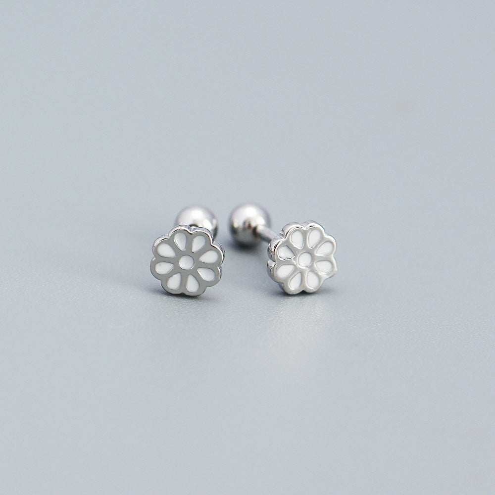 Minimalist Floral Earrings for Women in 925 Sterling Silver with Enamel Flower Design
