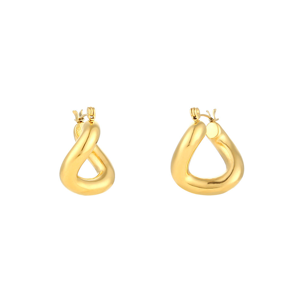 Minimalist Geometric Double-Layer C-Shaped Stainless Steel Hoop Earrings with Plated Finish
