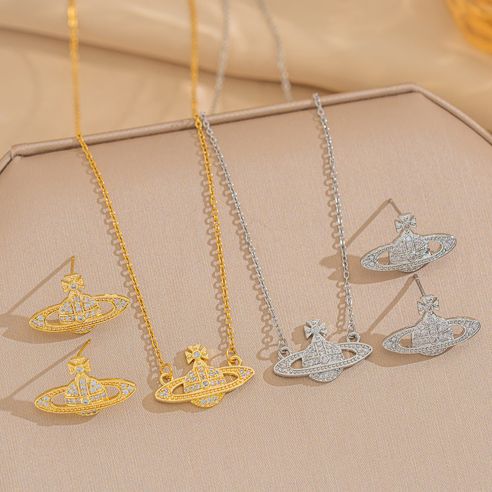 Minimalist Geometric Gold-Plated Titanium Steel Necklace for Women with Rhinestone Inlay and O-Chain