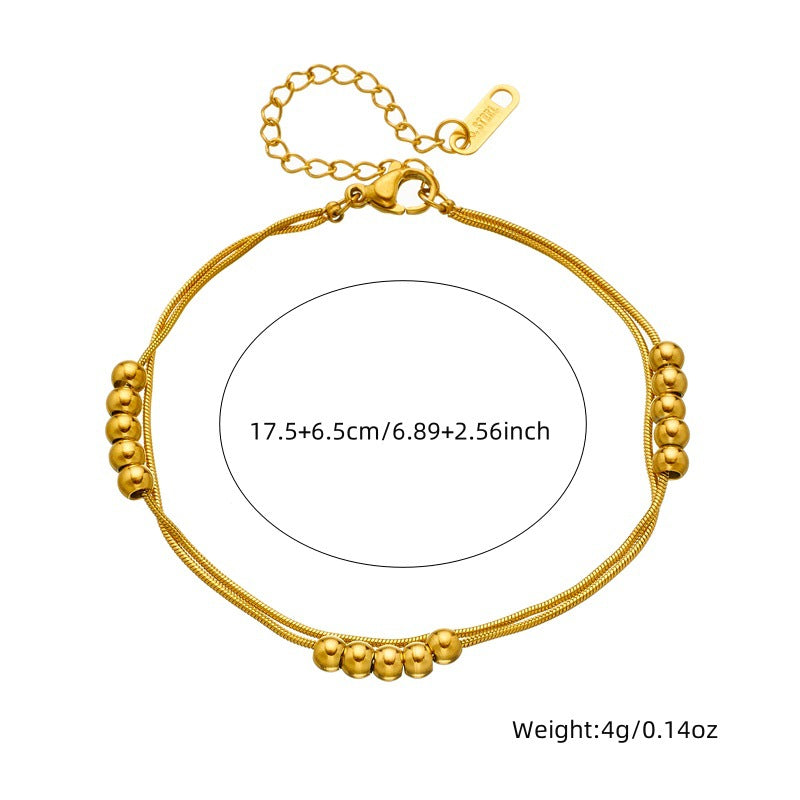 Minimalist Stainless Steel Snake Chain Beaded Sphere Bracelet and Necklace Set