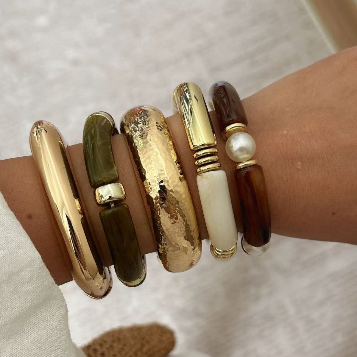Vintage Minimalist Geometric Round Oval Alloy Plated Bracelet Set