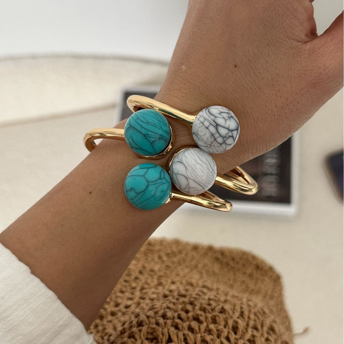 Bracciale Geometrico in Lega Placcata Turchese Naturale da Donna