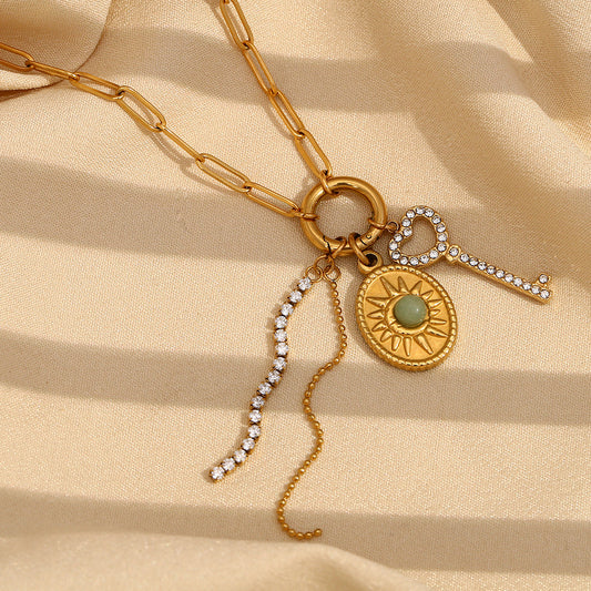 Elegant Geometric Oval Stainless Steel 18K Gold Plated Pendant Necklace DIY Charm Bar for Women