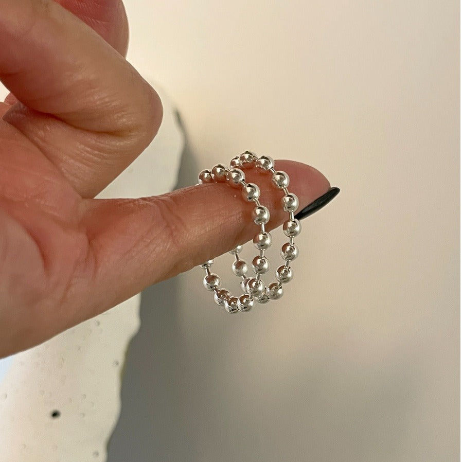 Anello regolabile a onda minimalista in argento sterling 925 da donna con dettaglio a sfera