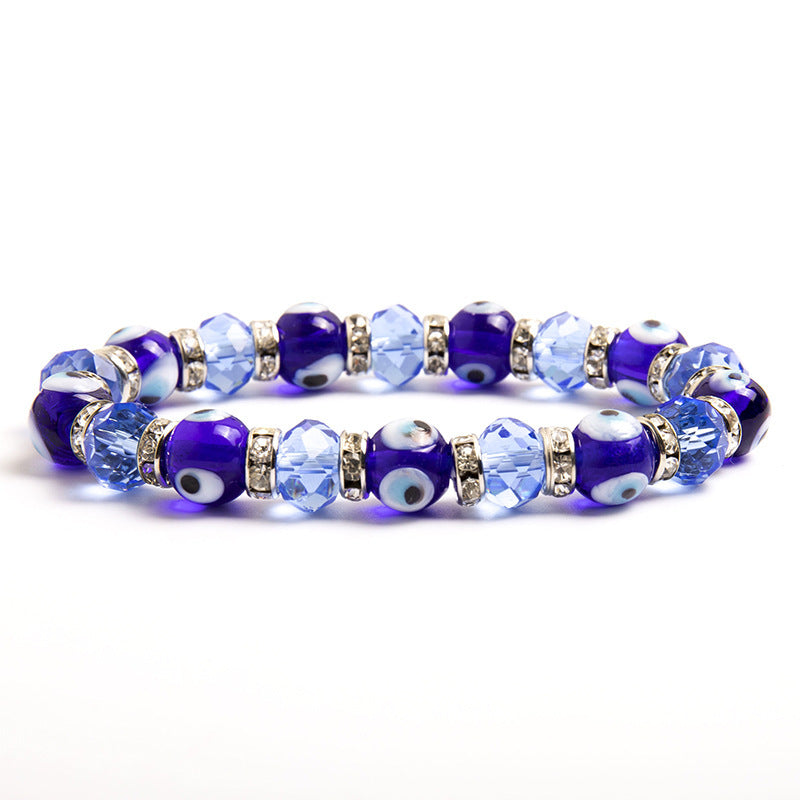 Fashion Round Evil Eye Crystal Glass Stretch Bracelet Unisex Geometric Charm