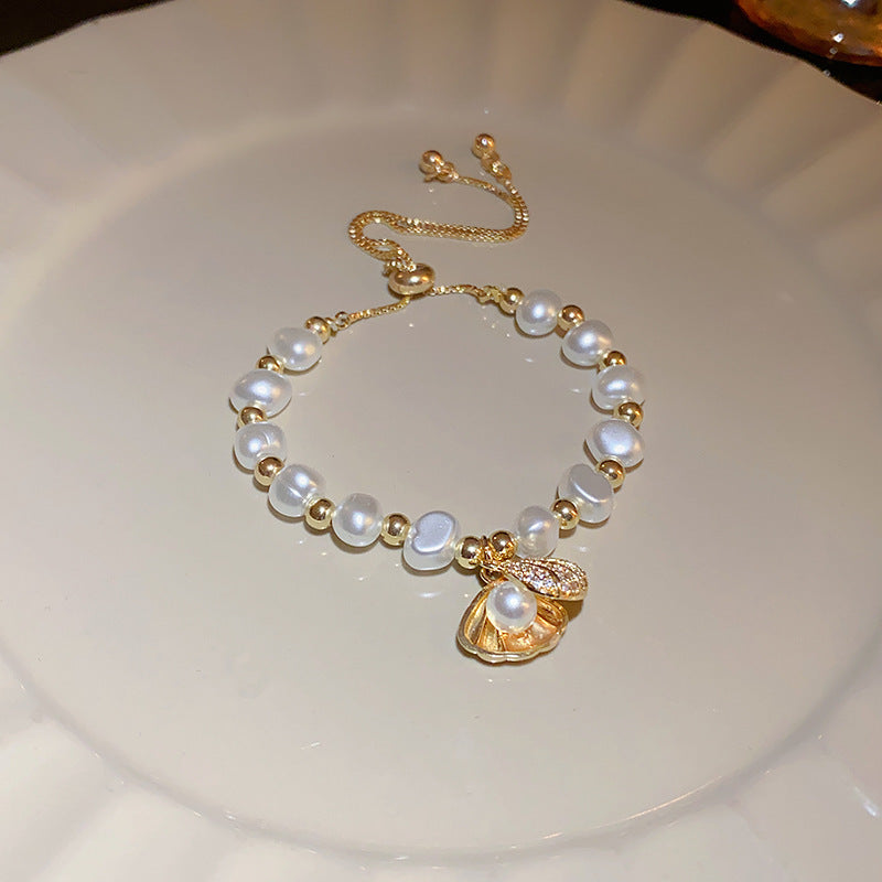 Vintage Luxury Geometric Cubic Zirconia Inlaid Pearl Bracelet for Women
