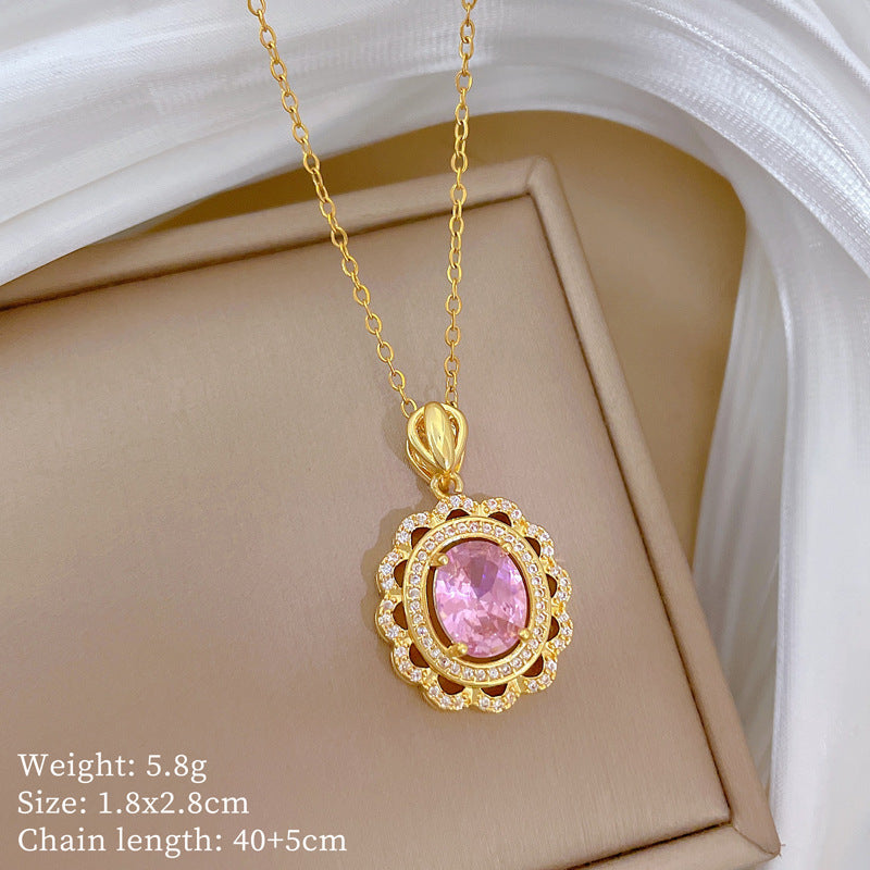 Geometric Style Titanium Steel Necklace with Copper Pendant Plated in Real Gold for Women and Men