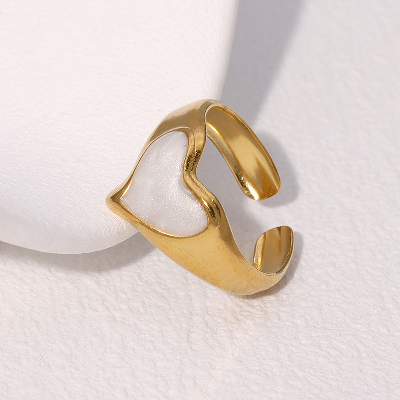 Anello da donna regolabile in acciaio inossidabile placcato oro a forma di cuore minimalista