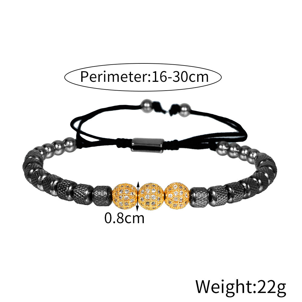 Geometric Gold Plated Brass and Stainless Steel Bracelet with Micro-set Cubic Zirconia Beads for Men and Women