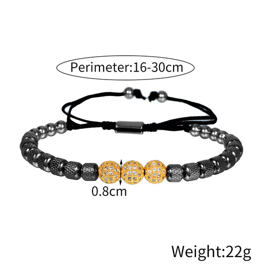 Geometric Gold Plated Brass and Stainless Steel Bracelet with Micro-set Cubic Zirconia Beads for Men and Women